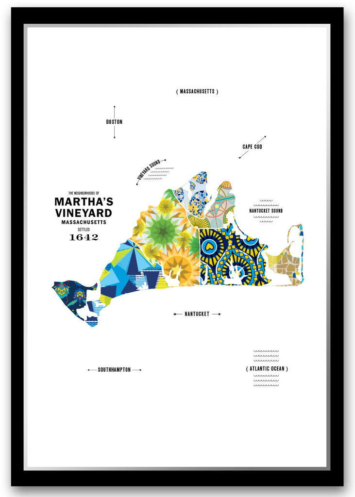 Colorful Martha's Vineyard, Massachusetts Map Print