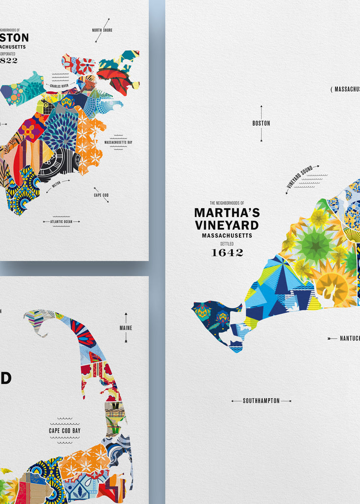 Colorful Martha's Vineyard, Massachusetts Map Print