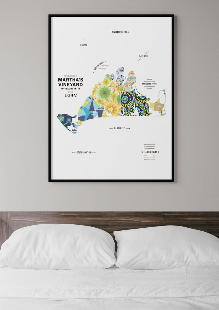 Colorful Martha's Vineyard, Massachusetts Map Print