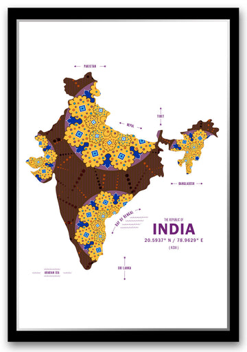 Colorful India Map Print Poster