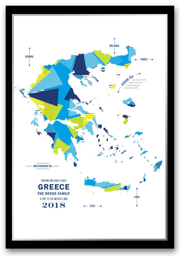 Colorful Greece Map Print Poster