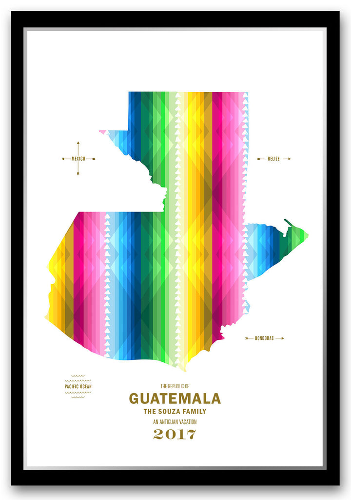 Colorful Guatemala Map Print Poster