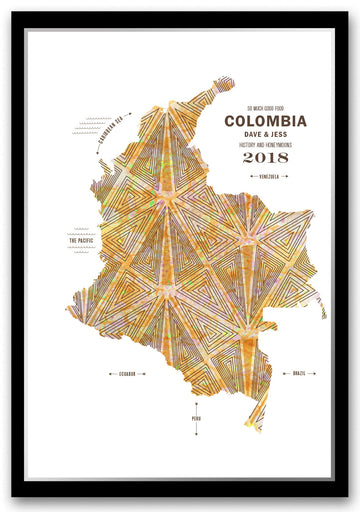Colorful Colombia Map Print Poster