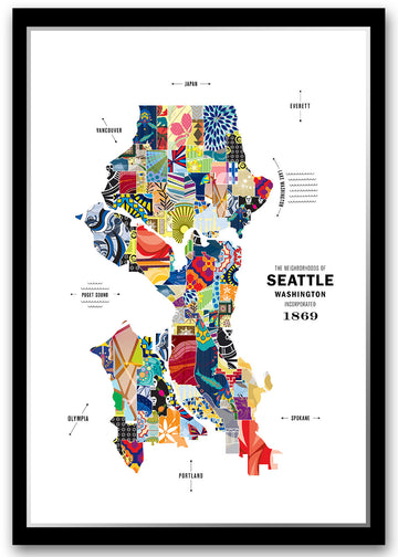 Colorful Seattle City Map Print